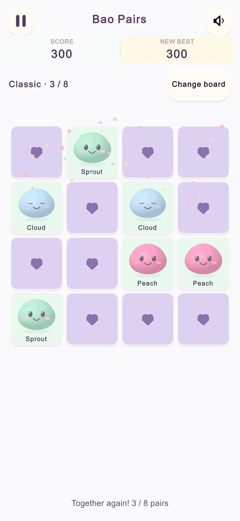 Bao Pairs matching board with familiar Bao friends on cards.